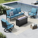 MFSTUDIO 4 Piece Patio Conversation Sets, All Weather Metal Frame Outdoor Furniture Set Patio Sofas with 1 x 45 Rectangular Fire Pit Table, 1 x 3-Seat Sofa, 2 x Swivel Chairs, Navy Cushion