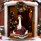 Soulchen 1 Set Christmas Plaid Porch Goose Outfit 23 Inch Xmas Cement Goose Clothes Dress and Hat Costume Set for Holiday Lawn Garden Yard Decor