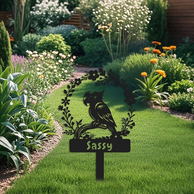 Custom Parrot Memorial Stake,Metal Parrot Grave Marker,Parrot Garden Sign,Remembrance Stake,Bird Loss,Outdoor Garden Yard Sign Parrot 8inch