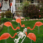 Geelin 12 Pcs Halloween Skeletons Flamingo Yard Decorations Skeleton Black Orange Buzzards Stakes for Halloween Lawn Garden Outdoor Party Decorations