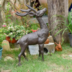 Sungmor 22" Tall Cast Iron Deer Statue - Indoor Outdoor Metal Deer Sculpture, Large & Heavy-Duty Wild Animal Landscaping Figurine, Rustic Garden Decor for Patio, Yard, Home (Dark Brown)