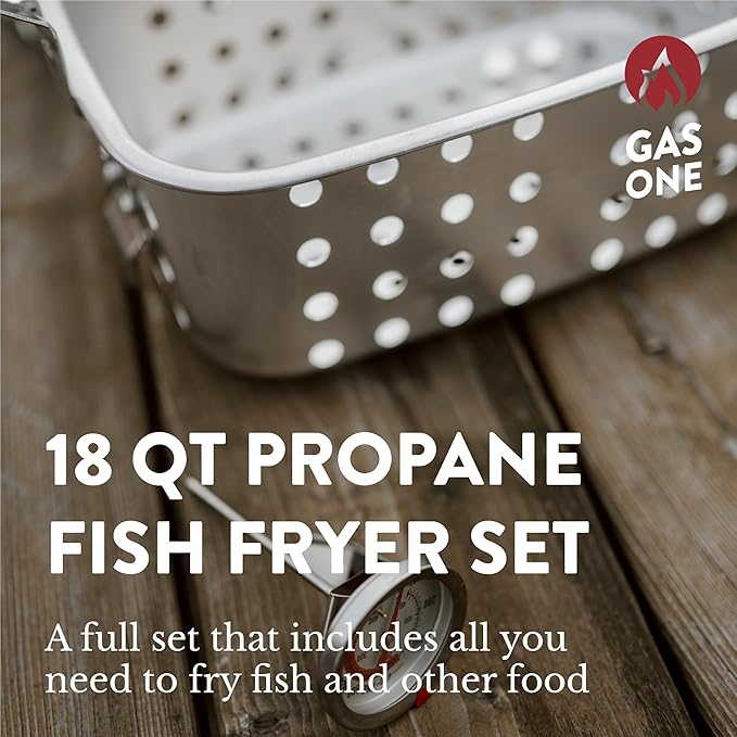 Gas One Double Fryer with 2 Baskets Propane Burners for Outdoor Cooking – Heavy Duty 18Qt Aluminum Pot Outdoor Deep Fryer with Cast Iron Burner – Propane Deep Fryer with Thermometer