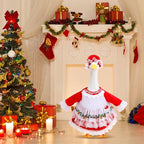 2 Pcs/Set Christmas Mrs. Claus Porch Goose Outfits, Lawn Goose Statue Mrs. Claus Costume, Red Green White Christmas Garden Goose Clothes Dress and Hat for 23" High Statue Xmas Holiday Patio Yard Decor