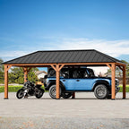 Modern Shade Tranquil Grove Wood Gazebo 12' x 24', Permanent Grill Gazebo with Galvanized Steel Hardtop Roof, Cedar Framed Wooden Pavilion for Garden, Backyard