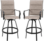 Vongrasig 2 Piece Outdoor Patio Swivel Bar Chairs, All Weather Padded Sling Textile High Top Bar Stools, Bistro Set for Backyard, Lawn Garden, Balcony, Gray