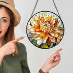 Stained Glass Window Hanging - Chrysanthemum Suncatcher for Doors Garden Patio Birth Flowers Sun Catchers Decor Christmas Mother's Day Birthday Gifts for Women Men Mom Nana Friend 15 in