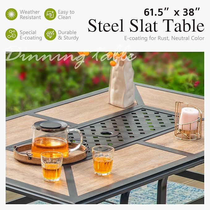 Sophia & William Patio Set with Umbrella Patio Dining Set for 6 with 13ft Rectangle Patio Umbrella Beige, 6 x Patio Chairs Grey, 1 Wood Like Outdoor Dining Table with Umbrella Hole for Lawn Garden