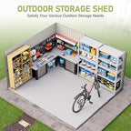VanAcc 12x10.3x8.1 FT Galvanized Steel Outdoor Storage Shed with a Lockable Hinged Door and 2 Windows, Metal shed for Garden, Backyard, Dark Grey/White