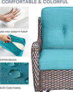 Pop 22x25/22x24 Outdoor Cushions for Patio Couch Chairs Set of 3 - High Back Outside Seat Cushions for Wicker Rattan Dining Rocker Glider Loveseat 3-Seater Sectional Sofa - Turquoise/Button