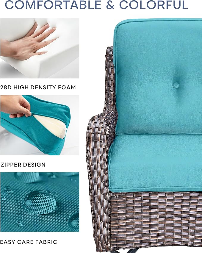 Pop 22x25/22x24 Outdoor Seat Cushions Set of 2 - Comfortable High Back Water-Resistant Patio Wicker Chairs Cushion for Dining Rocker Glider Loveseat Couch Sectional Sofa - Turquoise/Button