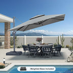 PURPLE LEAF 12 FT Cantilever Patio Umbrella Outdoor Umbrella with 330lbs Base Large Square Windproof Offset Umbrella for Pool Deck Garden, Pebble Grey