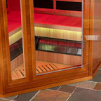 Woodbridge Infrared Sauna Room 2 Person Hemlock Wood Indoor Corner Sauna with 7 Carbon Heaters, Red Light Therapy,Bluetooth Speaker,Intelligent Dual Control System,Tempered Glass,Exterior Brim Light