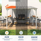 MEISSALIVVE 10' x 10' Wall Mounted Gazebo, Outdoor BBQ Grill Gazebo with Side Shelf, Lean to Metal Awnings with Sloped Roof, Heavy Duty Pergola for Backyard, Deck, White