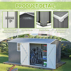 8x12 FT Outdoor Metal Storage Shed with Window & Floor Frame, Lockable Double Doors, Weatherproof Steel Tool Shed for Garden, Backyard, Lawn Equipment, and Patio Storage