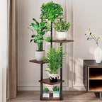 5 Tier Wood Tall Plant Stand Metal Rack Indoor, Multiple Flower Pot Holder Shelves Corner Rack, Planter Shelf Display Rack Storage Organizer for Patio Living Room Balcony Garden(Black Oak)