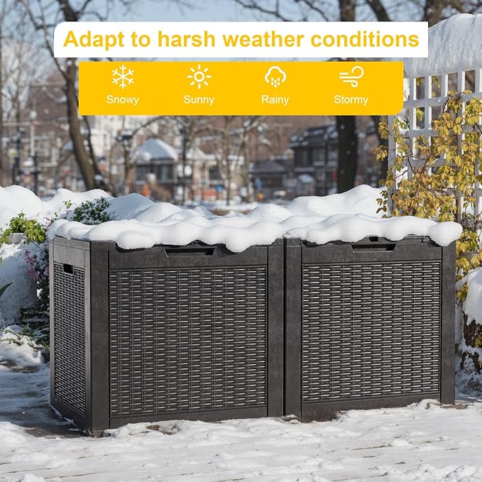 Vixzen 31 Gallon Resin Deck Box, Lockable Outdoor Storage Box for Patio Cushions Storage Furniture,Garden Tools, Pool Supplies, Weatherproof and UV Resistant- Black