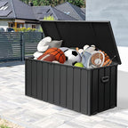 Metal Outdoor Storage Box, 150 Gallon Waterproof Deck Box for Patio Cushion, Outside Storage Cabinet Rust/UV Resistant, Lockable Garden Tool Storage Bin for Porch Package Delivery, Grey