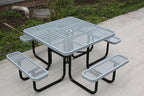 46Inch Square Picnic Table for 8 Person, Outdoor Heavy Duty Sturdy Picnic Tables with 4 Benches & Umbrella Hole, Commercial Metal Patio Picnic Table for Garden, BBQ, Coffee Store, Party, Porch (Grey)