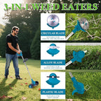 Weed Wacker Cordless Adjustable Weed Eaters 3 in 1 Electric String Trimmer Lawn with Two Battery with Charger Comes with Multiple Blades for Yard,Green,Garden(Blue)