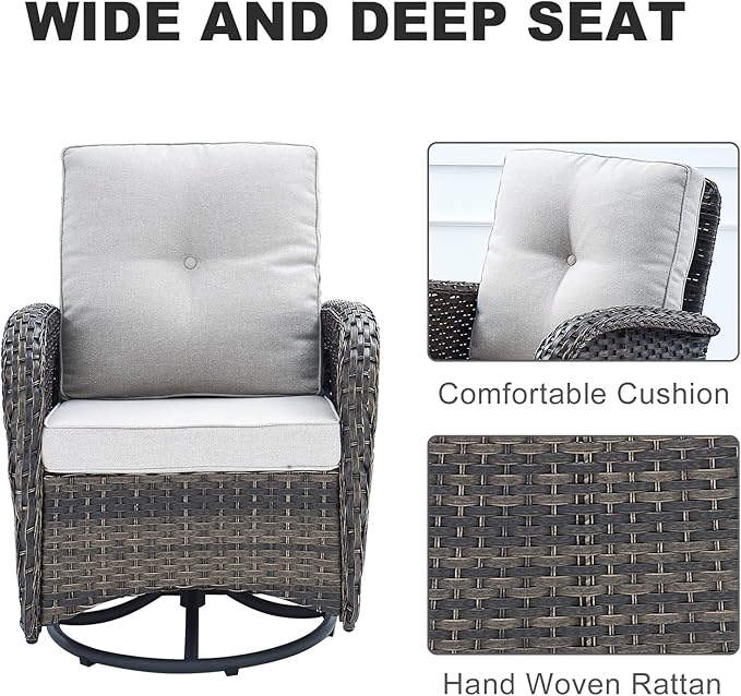 HUMMUH Patio Furniture 7-Piece PE Wicker Outdoor Conversation Set,All-Weather Rattan Swivel Chairs with Ottomans Glider Loveseat for Backyard,Poolside,Deck