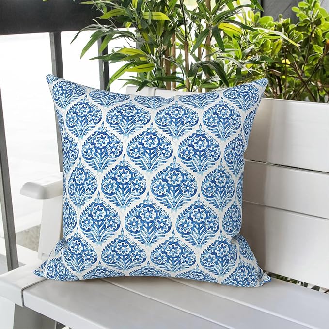 LVTXIII Outdoor Pillow Covers ONLY, Square Throw Pillow Covers, Modern Cushion Cases for Sofa Patio Couch Decoration 18 x 18 Inch, Pack of 2, Celadon Geometric