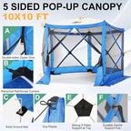 COBIZI 10x10ft Pop up Gazebo Screen House Tent for Camping, Pop-up Camping Canopy with Mesh Windows,Portable Outdoor Quick-Set Hub Tent with Carrying Bag&Ground Stakes,Blue(Upgraded 2.0)