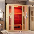 MEISSALIVVE Full Spectrum Sauna for Home, 2~3 Person Indoor Infrared Sauna Room with 10 Minutes Warm-up Heate, Canadian Hemlock Wood Home Infrared Sauna with Bluetooth and Tempered Glass