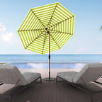 Midtown Umbrellas The Wooden 2-10 Feet Large Patio Umbrella, Terylast Green & White Stripes Fabric, Aluminum Frame For Backyard Umbrella, Deck Umbrella, Garden Umbrella & Pool Umbrella - Wooden Pole