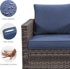 Rilyson Wicker Outdoor Patio Chairs Set - 3 Piece Rattan Patio Furniture Bistro Chairs Set with Waterproof Wicker,Comfortable Cushions and Sturdy Metal Frame for Porch Deck Backyard(Mixed Grey/Blue)