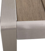 Great Deal Furniture Hannah Outdoor Modern Aluminum Dining Table with Faux Wood Table Top, Natural and Silver