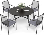 Patio Table and Chairs Set of 4, All-Weather Breathable Metal Mesh Patio Chair with Gourd-Shaped Armrests, 42x42 Round Table with Umbrella Hole, 5 Pcs Metal Frame Patio Dining Set
