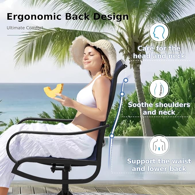 MFSTUDIO Outdoor Swivel Patio Dining Chairs Set of 6, High Back Padded Textilene Patio Chairs for Balcony, Backyad, Deck, Garden (Padded Navy Fabric,Black Frame)