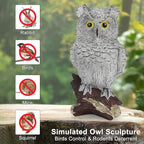 Owl Statue Figurine Home Decoration, Hand-Painted Owl on Branch, Waterproof, Fade-Proof Sculpture for Garden, Patio, Home Decor Statue (Gray)