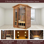 Outdoor Sauna 2 Person, Ceramic Infrared Saunas for Home, 0－5 mg Low EMF Infrared Sauna, Mahogany Wood Home Sauna Room with Bluetooth Speakers, LED Reading Lamps, Chromotherapy Lights