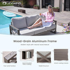 UDPATIO 5 Piece Aluminum Patio Furniture Set Faux Wood Grain Modern Outdoor Furniture Patio Conversation Set with 6" Olefin Fabric Cushions and Coffee Table, 600D Waterproof Cover Included, Light Grey