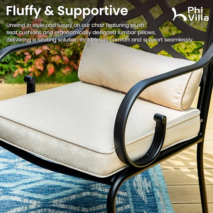 PHI VILLA Patio Dining Set for 6,7 PCS Outdoor Dining Sets-1 Rectangle 37x60in Dining Table (1.57in Umbrella Hole) & 6 Swivel Dining Chairs,Metal Patio Furniture for Outdoor Kitchen Lawn and Garden