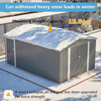 10x14 FT Shed Outdoor Storage Metal Large Garden Tool Sheds with 3 Lockable Doors Floor Frame Gable Roof Waterproof Steel Utility Equipment Sheds for Backyard Patio Lawn Poolside, Grey