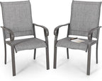 NUU GARDEN Patio Dining Chairs Set of 2, All Weather Textilene Patio Chairs,Powder-Coated Metal Frame Outdoor Patio Bistro Dining Chairs for Lawn Garden Backyard, Light Gray