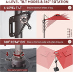 10 X 13 FT Cantilever Outdoor Patio Umbrella with Base Included with Led Lights Large 360° Rotation Double Top Offset Heavy Duty Rectangular Umbrellas for Backyard Outside Deck, Wine Red
