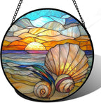 Stained Glass Window Hanging - Colorful Beach Shells Conch Sun Catcher for Door Home Decor Ocean Suncatcher Christmas Mother's Day Birthday Sea Lover Gifts for Women Men Mom Nana 15 in