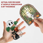 2 Cute Halloween Suncatcher Decorations, Spooky Cute Ghost Plant Window Hangings, Ghost with Black Cat Greenhouse, Pumpkin Ornaments Home Garden, Gifts for Plant Lovers, Women