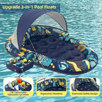 3-in-1 Pool Floats with Canopy Cup Holder, Large 73" x 48" Pool Floats Adults Heavy Duty, Inflatable Lounger Raft Floating Chair with Backrest, Swimming Pool Lake Beach Pool Party