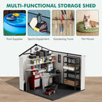 8x6 Resin Outdoor Storage Shed with Floor, Plastic Tool Shed for Gardening, Patio, and Deck, White/Gray