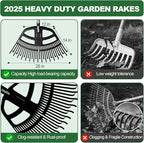 Adjustable Leaf Rake 30-65 Inch – 30 Tines Garden Rakes with Non-Slip Handle&Quick-Detach Head Lightweight Yard Rake for Wet Leaves, Pine Needles, Gravel