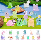 120 Pcs Luminous Mini Resin Animals 12 Styles Glow in The Dark Mini Ducks Pigs Frogs Turtles Chicks Rabbit Puppies Lizards Micro Landscape Decorations for Fairy Garden Landscape Dollhouse Decor Crafts