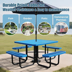 8-Person Picnic Tables for Outdoors, Industrial 46" Expanded Metal Square Picnic Table with 4 Benches & Umbrella Hole, Outside Table and Bench Set for Garden, Backyard, Porch, Patio, Blue