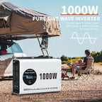 1000 Watts Power Inverter Peak Power 2000W Pure Sine Wave 12V DC to 120V AC RV Converter with Wireless Remote Control LCD Display 4 AC Outlets Dual USB Port Type C Off Grid Solar Inverter