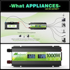 1000 Watt Inverter, 12v Dc to 110v Ac Inverter,Power Inverters for Vehicles, Ac Outlets and 2 USB Ports for Cars, Trucks, Rvs, Homes and Camping