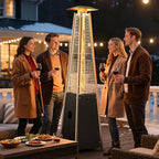 YITAHOME Pyramid Patio Heater with Quartz Flame Tube, 42,000–48,000 BTU Outdoor Propane or Gas Heater with Wheels and Cover, and Auto Shut-Off Protection for Backyards, Gardens, Bars, Black