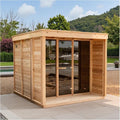 ZONEMEL Outdoor Red Cedar Steam Sauna for 8 Person, Modern Square with Porch, Full-Glass Front, 8KW ETL Harvia Heater, LED Lighting, Waterproof Roof, Double Bench, Complete Accessories